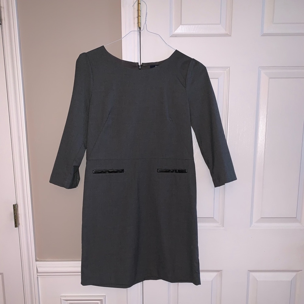 Gap Grey Sheath Dress with leather pocket detail
